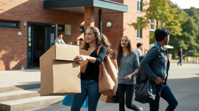 Students moving into university halls of residence at the start of term