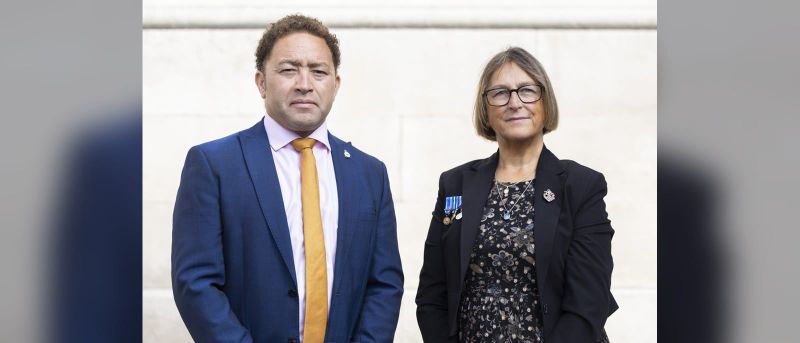 Minister for Veterans and People Calvin Bailey and Mikki Brett laying wreaths at the Cenotaph in Whitehall