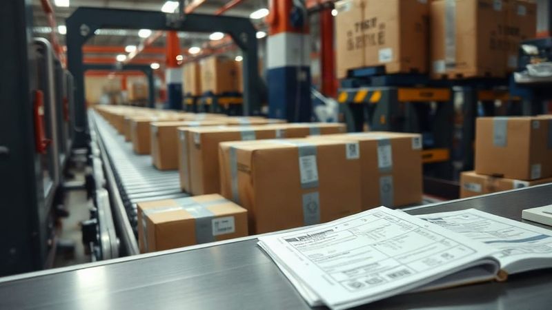 Parcels on a conveyor at a cargo handling facility