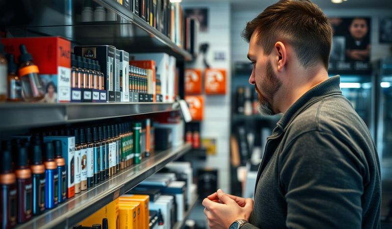 Customer browsing vaping products in a shop