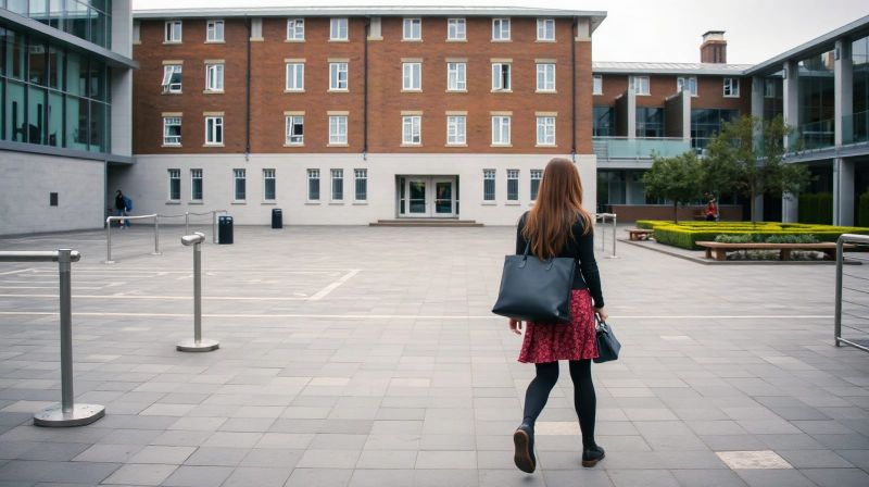 Student walking across a university campus