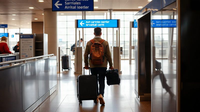 Traveller walking through an automated border gate in a UK airport arrivals hall