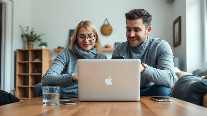 Couple reviewing household finances on a laptop