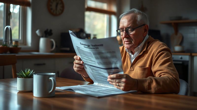 Person reading an energy statement at a kitchen table