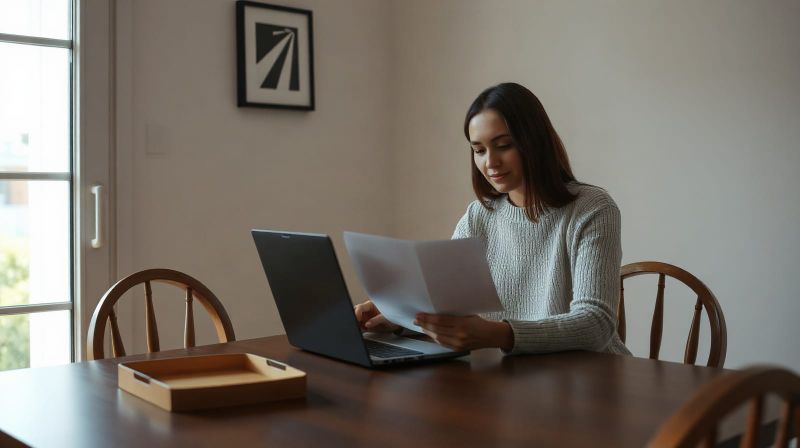 Homeowner reviewing mortgage paperwork at a table