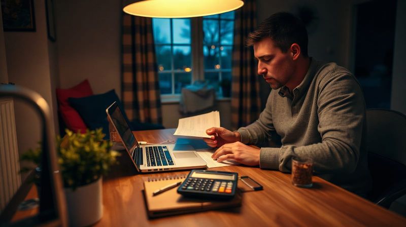 Person completing a Self Assessment tax return on a laptop at a kitchen table