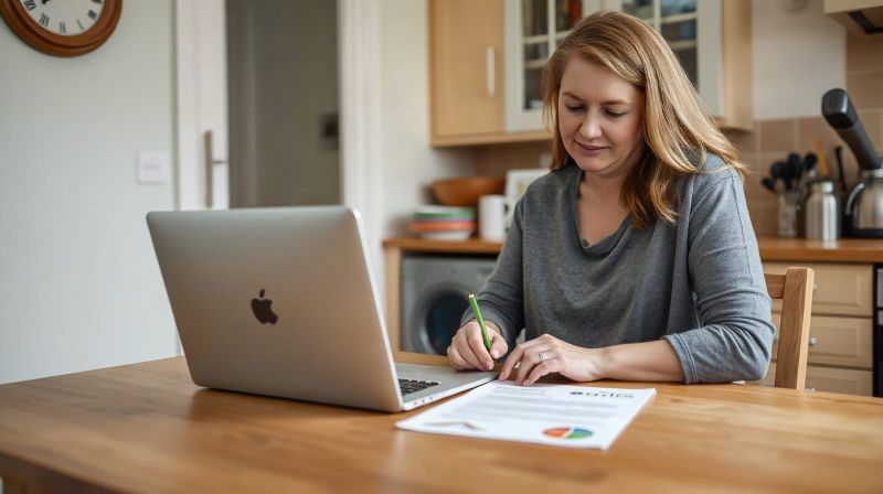 Woman reading a council penalty notice at home
