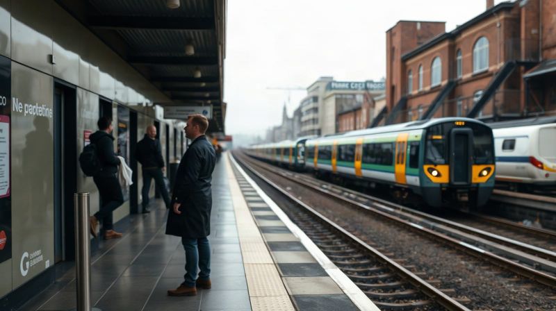 Man waiting alone on a railway platform