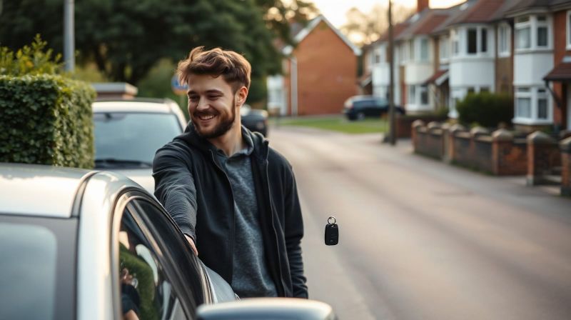 Friends handing over car keys for a short drive