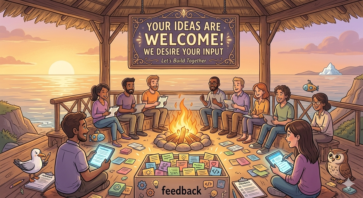 Your ideas are welcome — pull up a seat by the fire and let's build together.