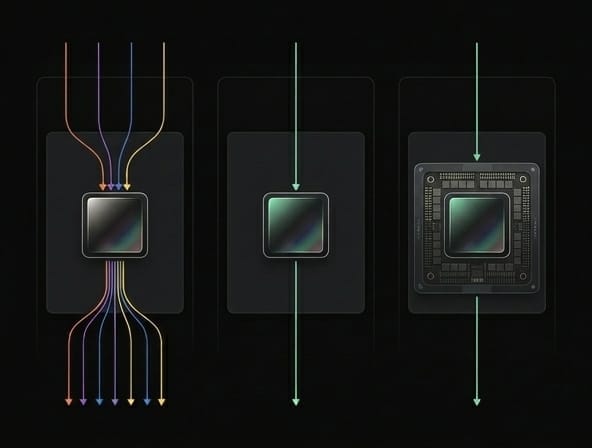 Conceptual three-panel visual showing shared multi-tenant inference, reserved dedicated inference, and more protected execution.