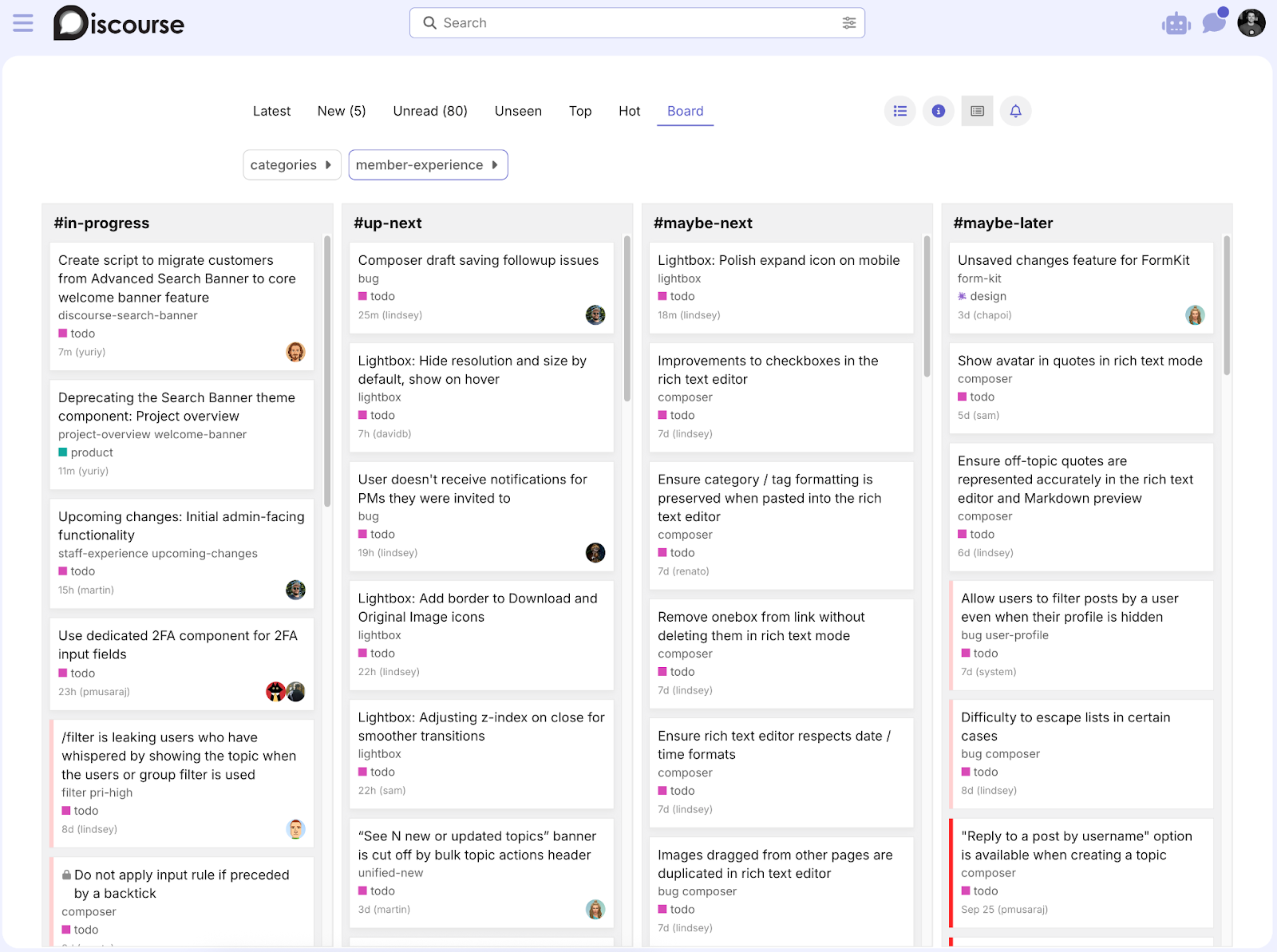 Screenshot of our kanban board