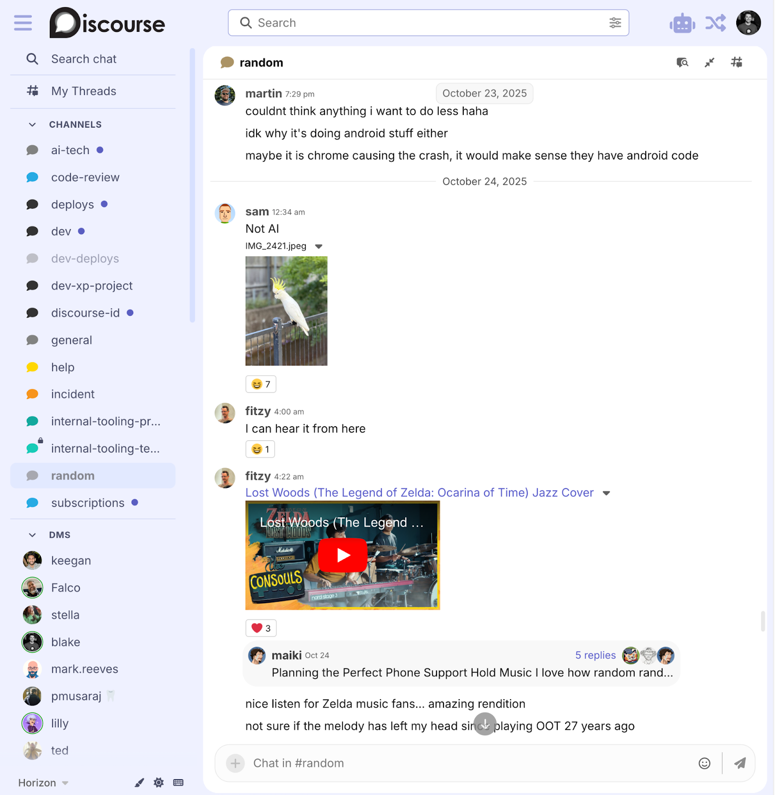 Screenshot of the Discourse random chat channel