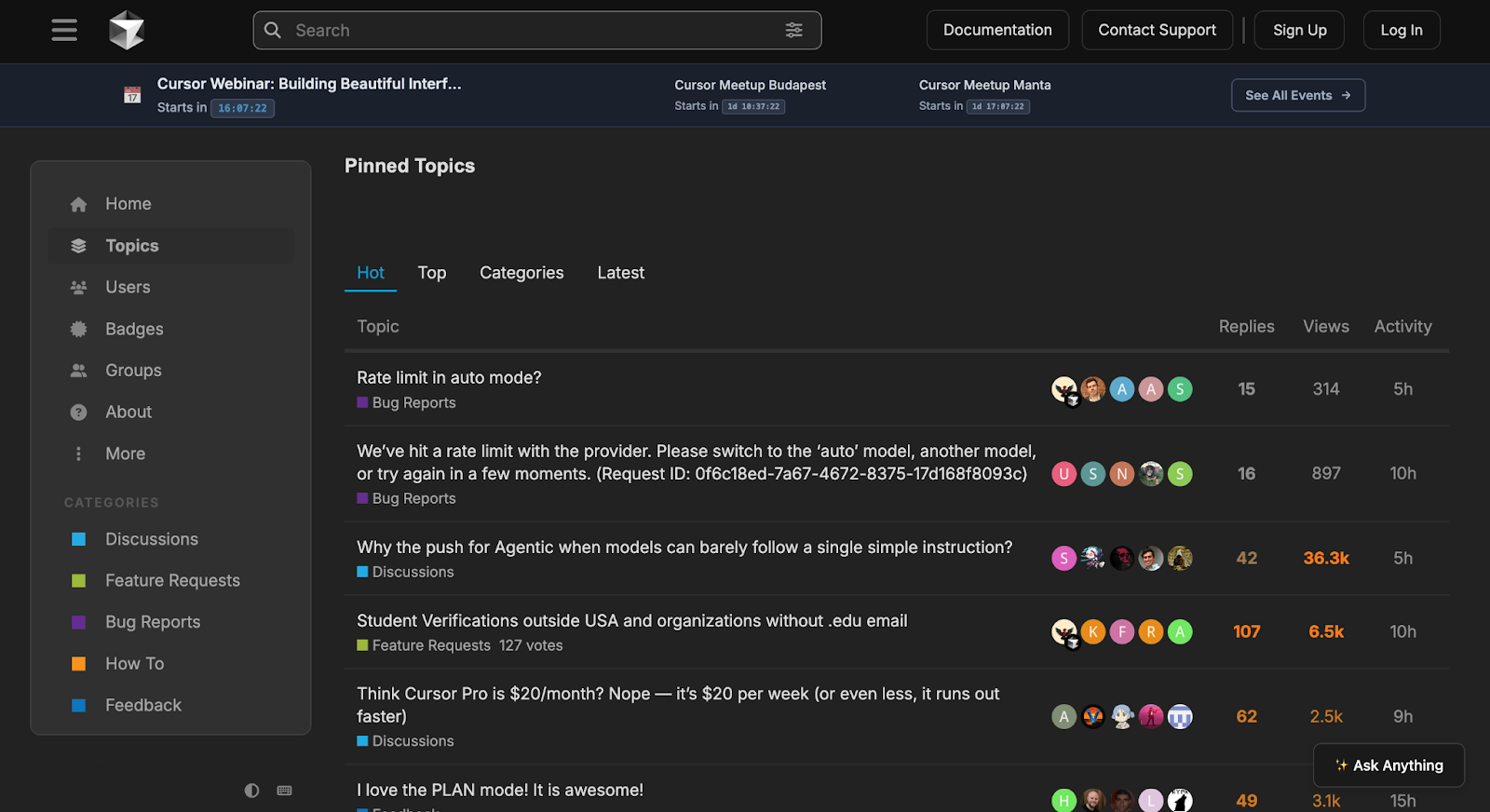 screenshot of Cursor community
