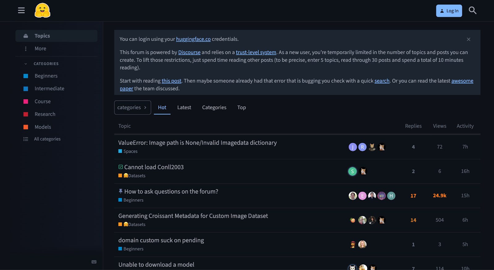 screenshot of Hugging Face community