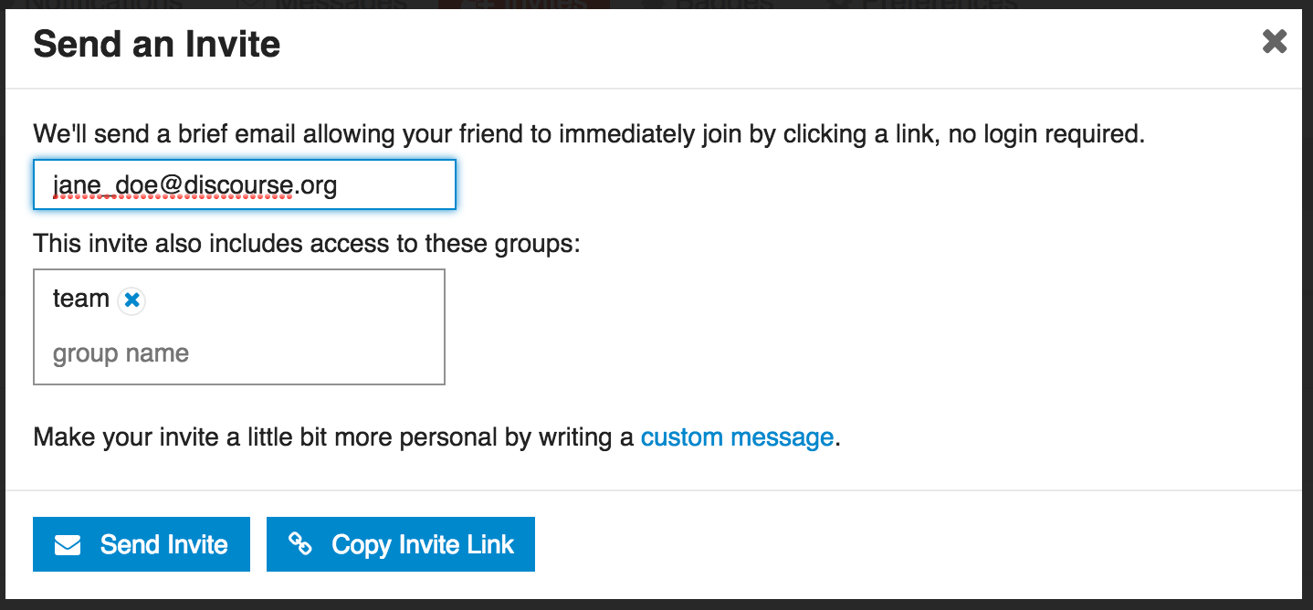 undefined Discourse 1.9 invite to group