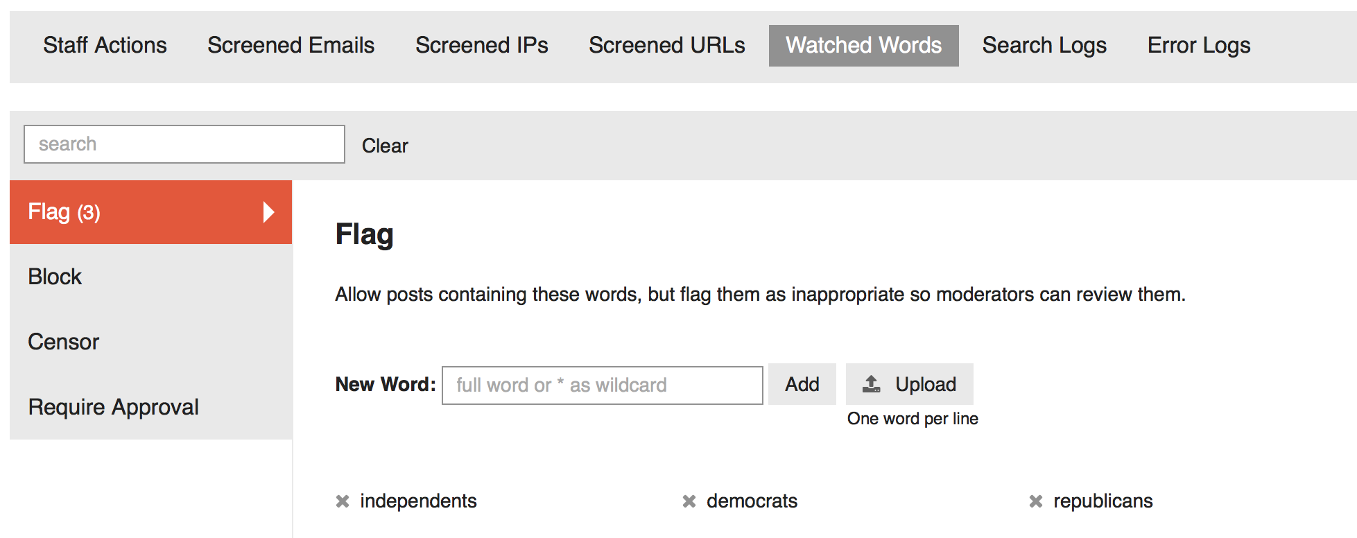 undefined Discourse 1.9 watched words