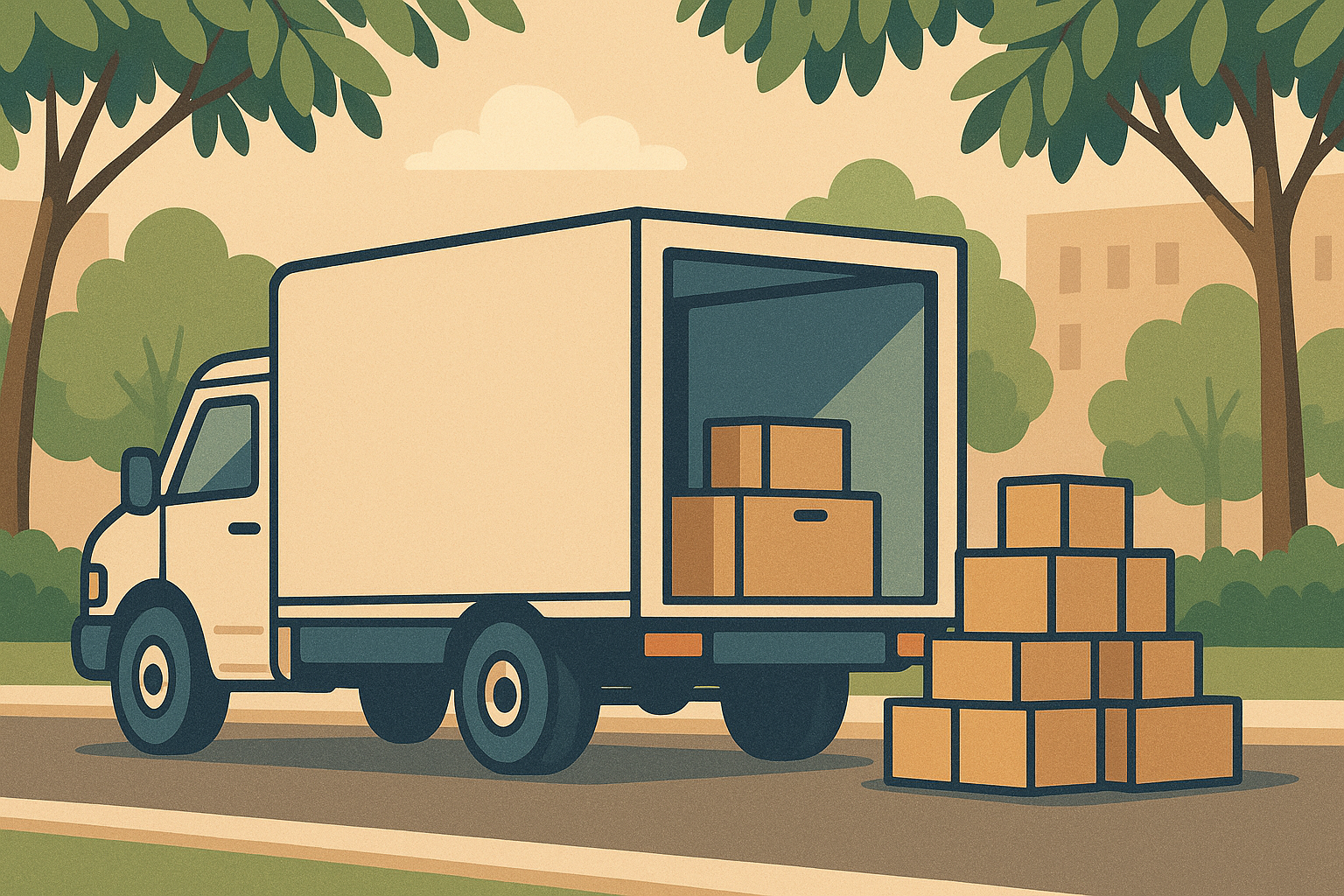 van with moving boxes