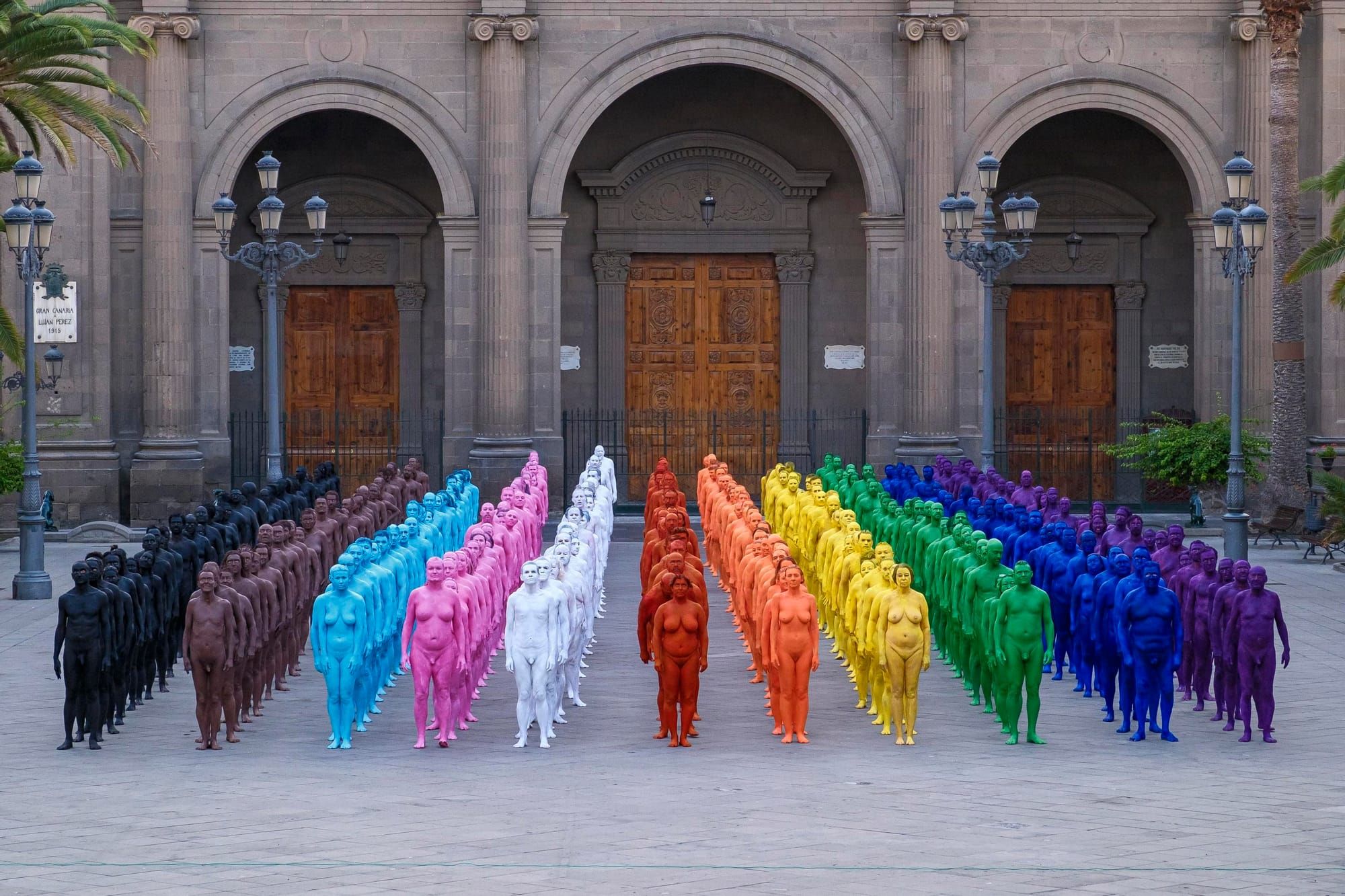 Hundreds Pose Nude in Rainbow Colors Outside Gran Canaria Cathedral