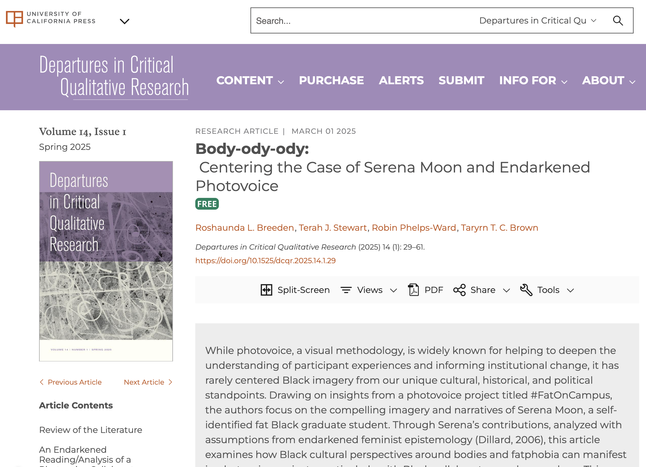 screenshot of the website housing the article