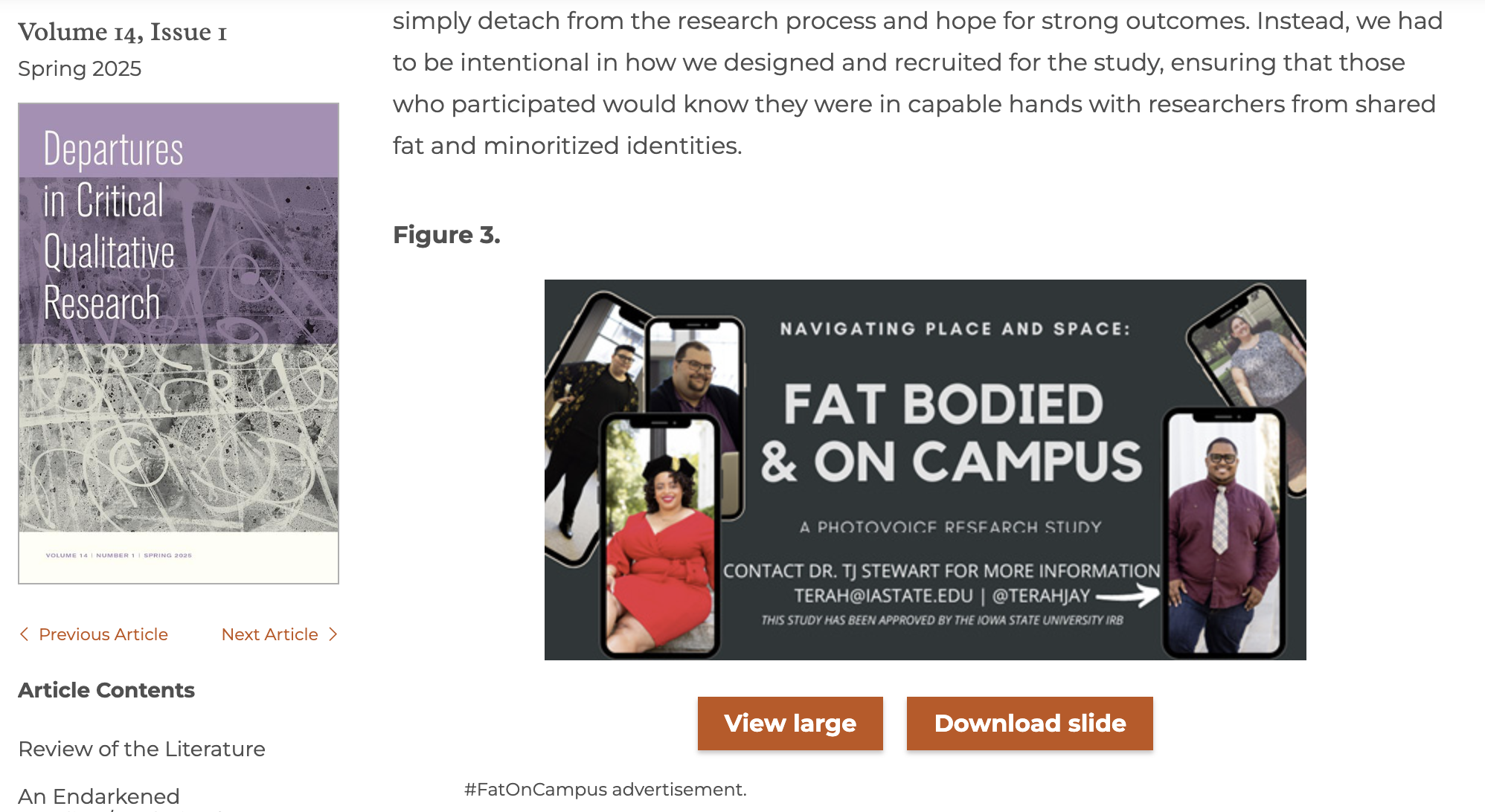 screenshot of the body of the article that shows an advertisement for the #FatOnCampus project