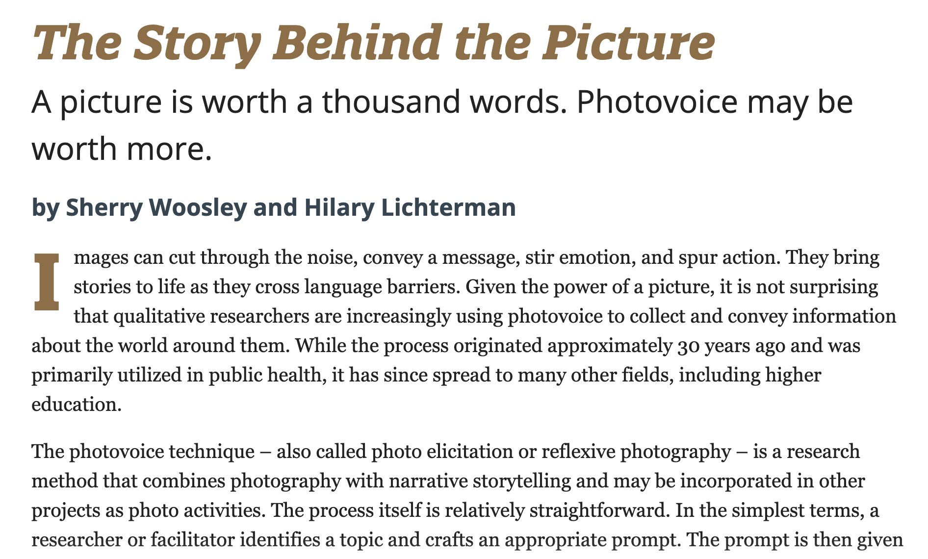 screenshot of the title, tagline, and first paragraphs of the Talking Stick article referenced above