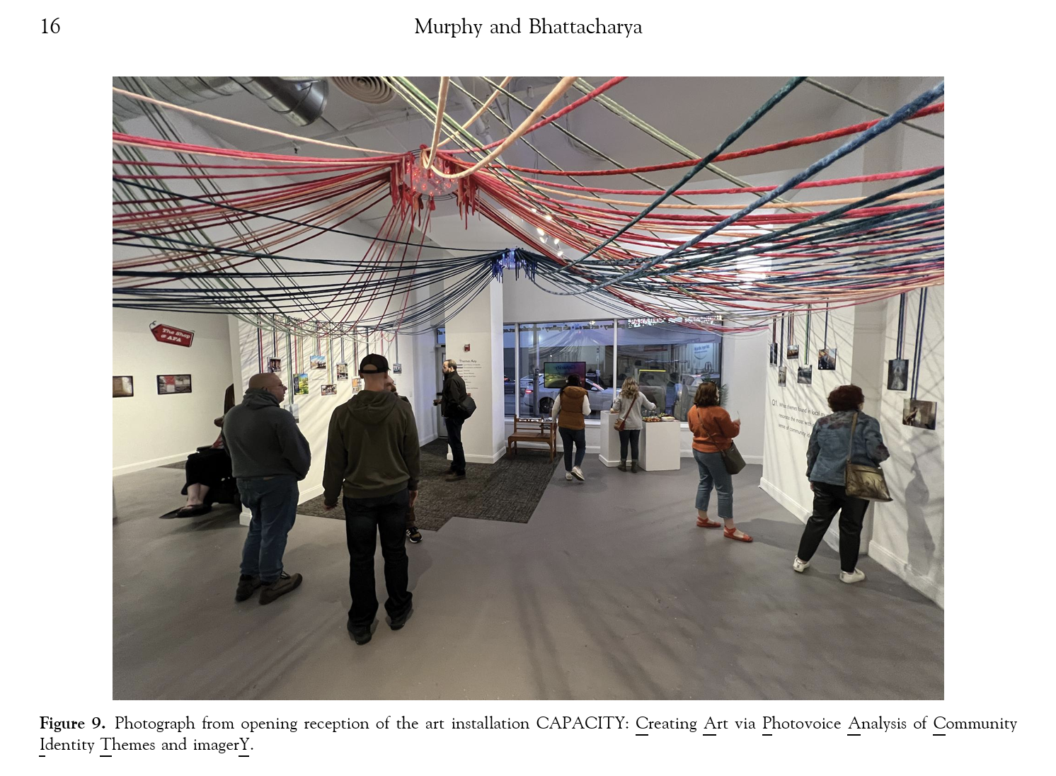 screenshot of the top of page 16 of the article showcasing the art installation and pieces of string comprising the canopies