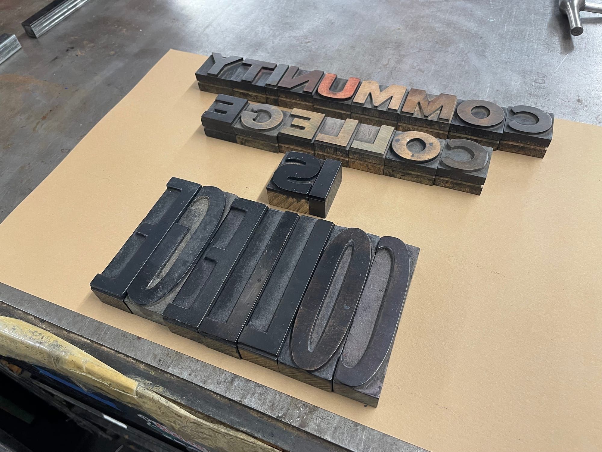 letterpress letters spelling community college is college