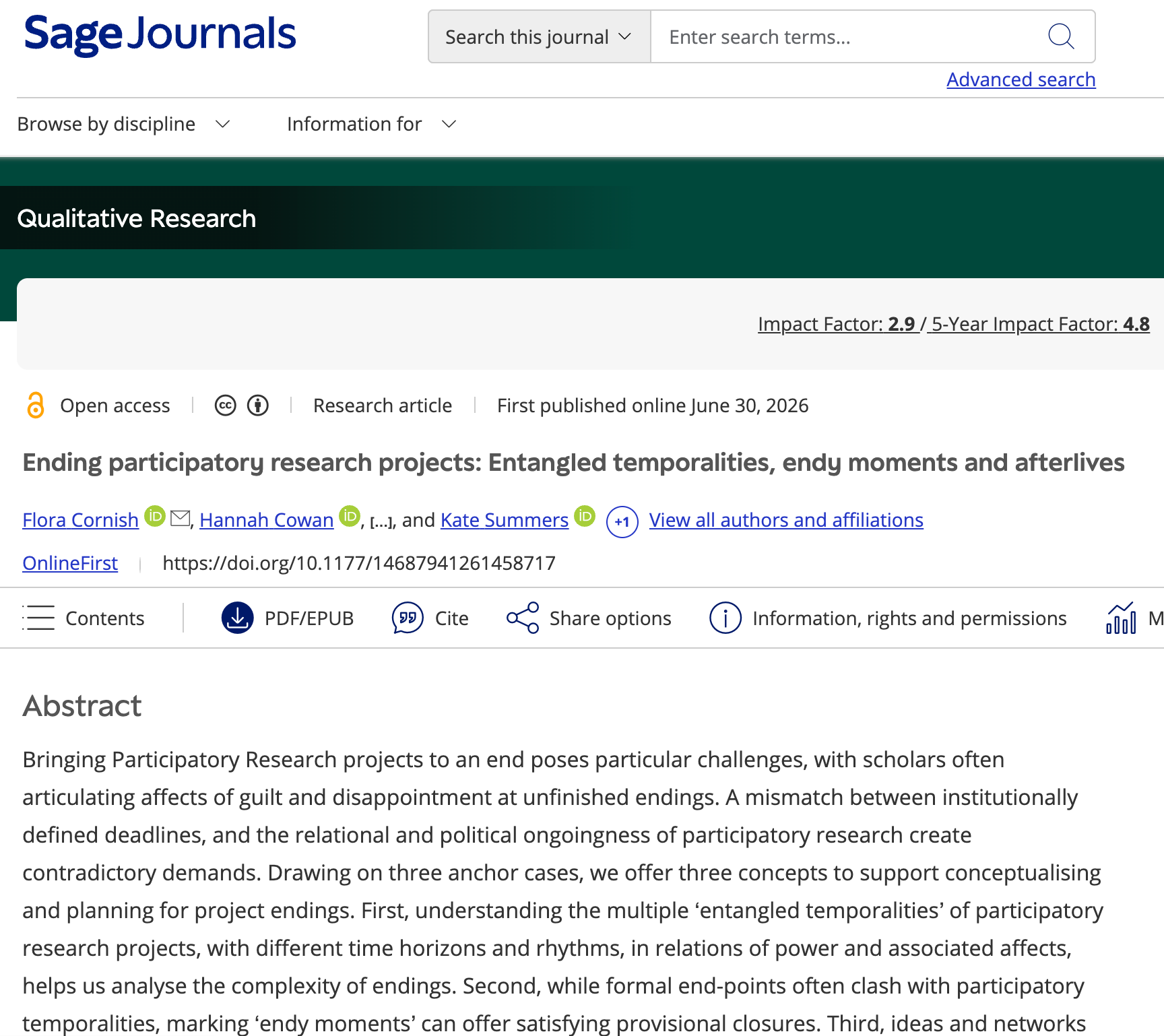 screenshot of the website housing the article linked below