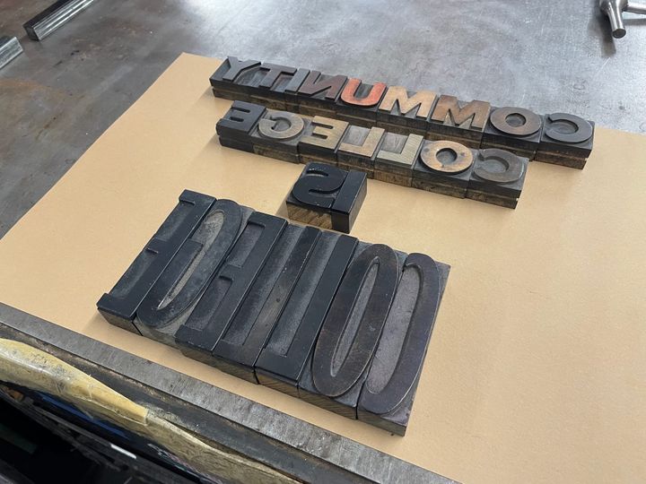 letterpress letters spelling community college is college