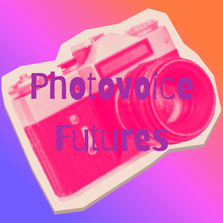 colorful film camera image with the words photovoice futures