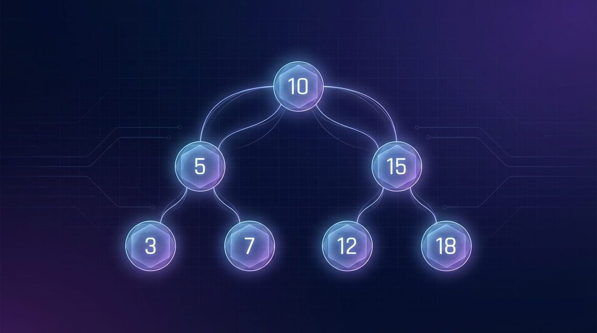 Binary Search Tree và AVL Tree visualization - balanced tree với nodes chứa số, minh họa BST property và tree structure