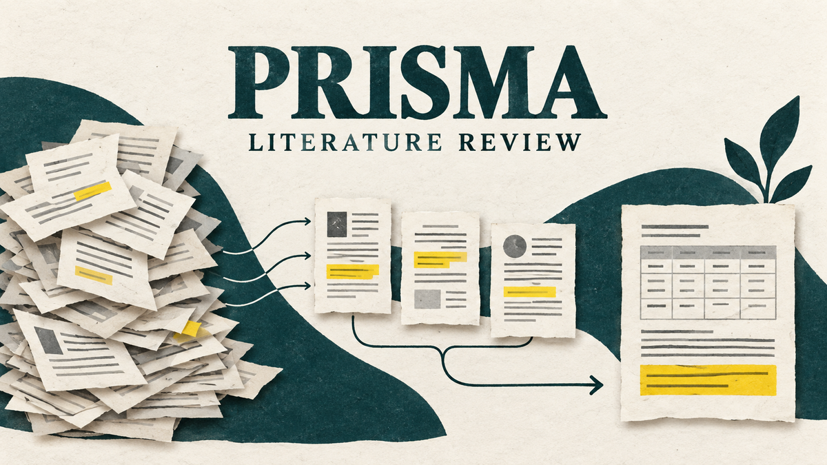 Minh họa PRISMA: từ tập bài báo đến chọn nghiên cứu và tổng hợp bằng chứng.