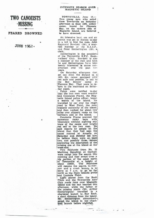 Remembering a Tragic Loss: Two Canoeists Missing off Magnetic Island (1962)