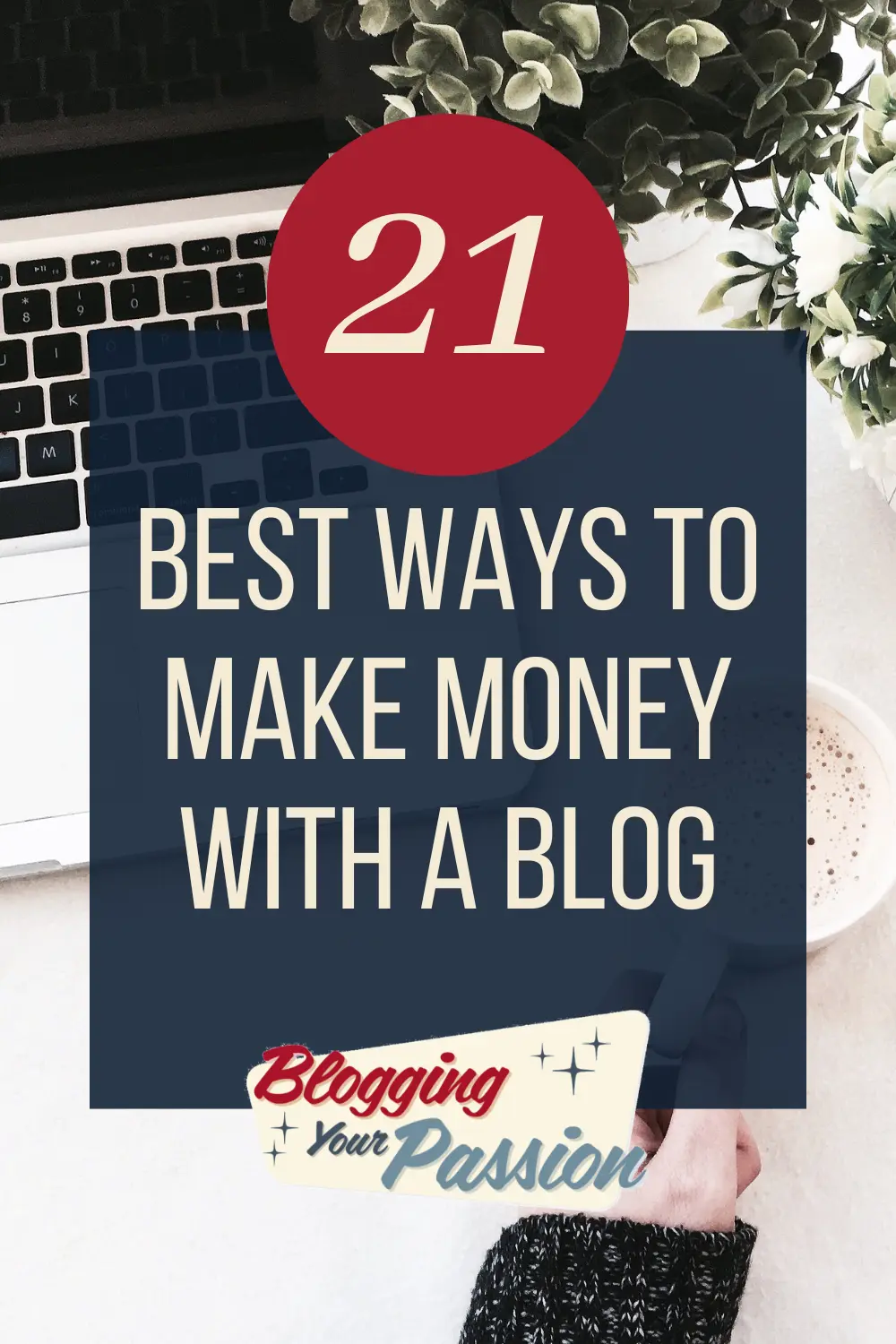 Lady drinking coffee blogging on laptop