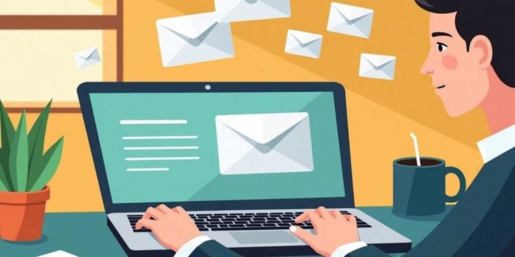 Person with laptop and floating email icons