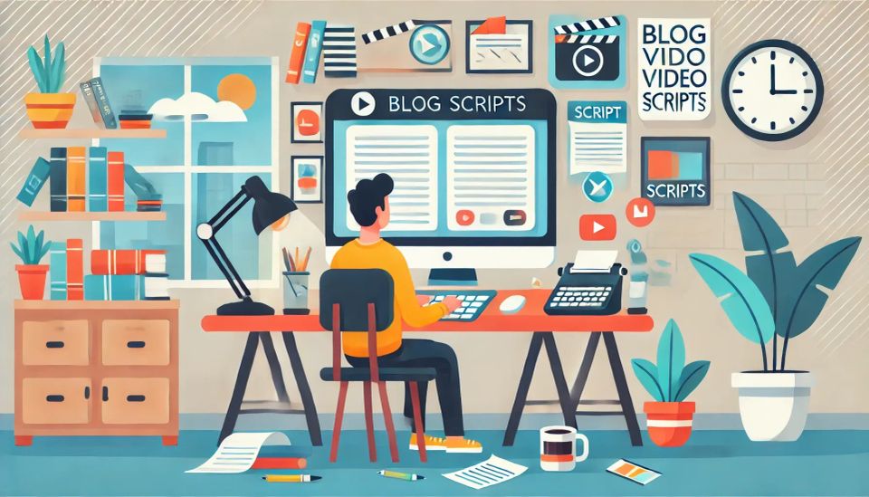 a person creating blog and video scripts on their computer