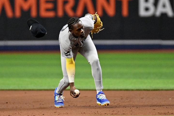 Yankees second baseman Jazz Chisholm Jr. (13) fields the ball in the fifth inning against the Tampa Bay Rays at Tropicana Fie