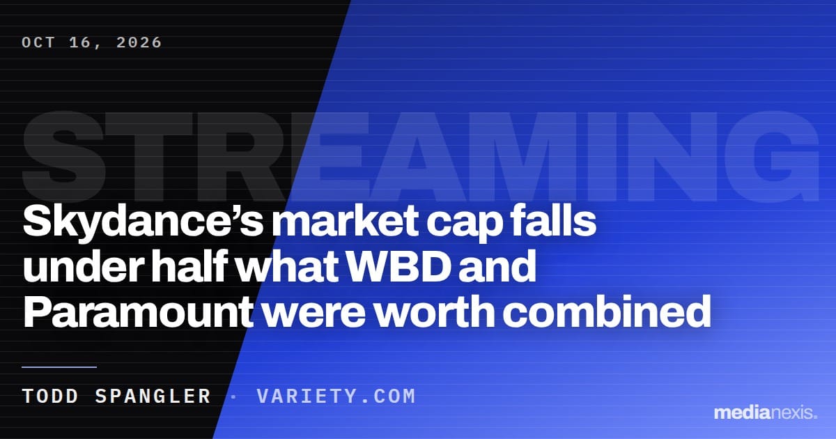 Skydance’s market cap falls under half what WBD and Paramount were worth combined