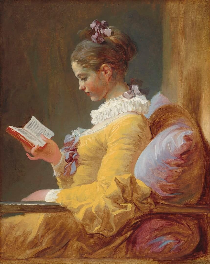 Fragonard, La Liseuse (The Reader), 1770. She’s only using one hand to read, so you know it’s a category 2 novel.