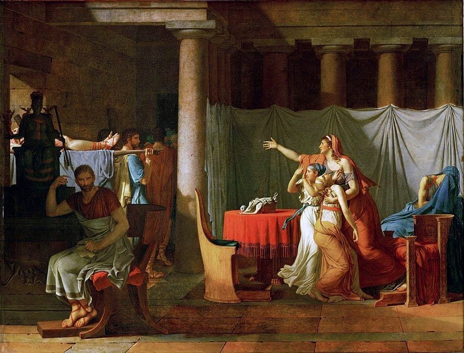 The Lictors Bring to Brutus the Bodies of His Sons by Jacques-Louis David, 1789, image sourced from Wikipedia