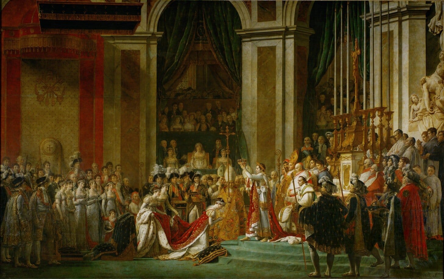 Jacques-Louis David, The Coronation of Napoléon, 1804 yeah Jacques-Louis was in my last newsletter too—I said he was a Jacobin then, so what’s he doing as Napoléon’s chief painterly propagandist? gettin himself the hell out of prison and makin …