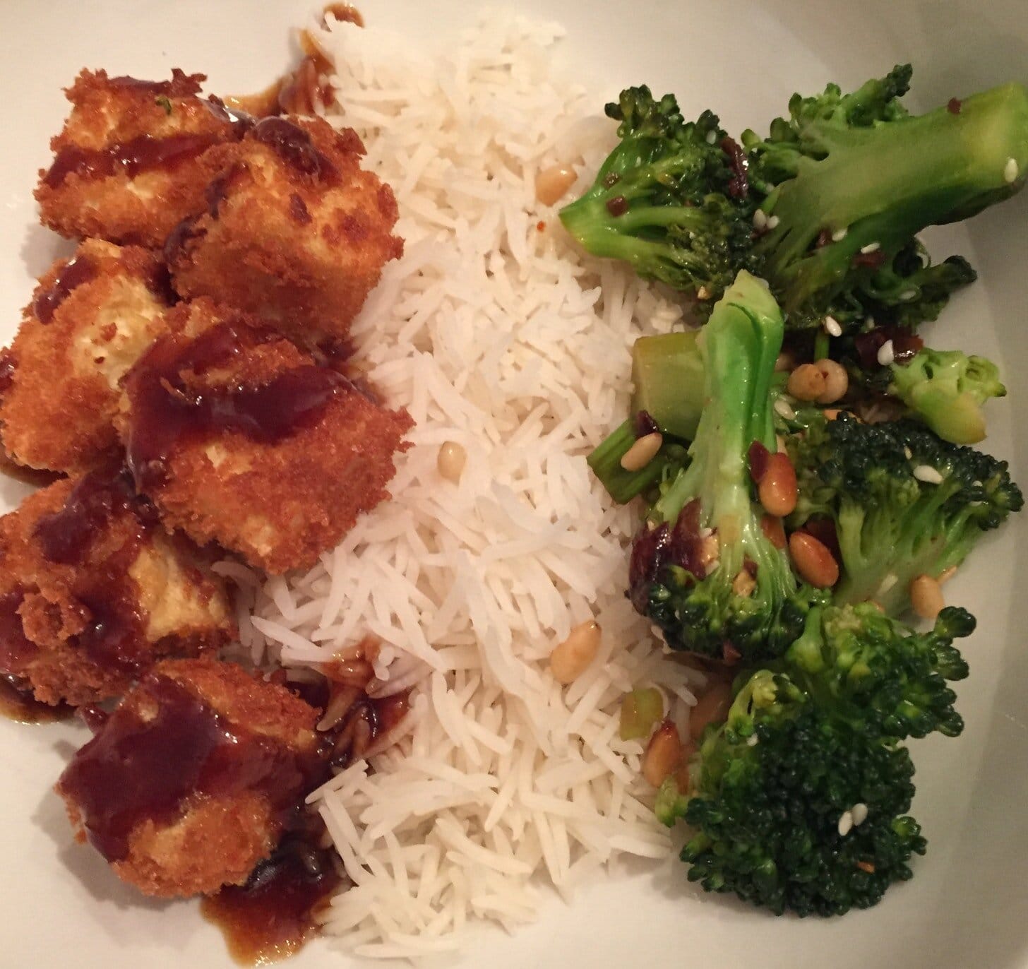 This is what I was cooking, by the way—fried tofu and broccoli. Both dishes are from Unmi Abkin’s Curry & Kimchi. The sauce on the tofu is her take on General Tso’s, a dish that is as multicultural/American as ketchup.