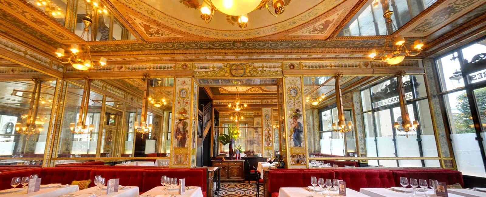 The eighteenth-century interior of Le Grand Véfour, one of the oldest restaurants in Paris. I’ve never been there, I borrowed this photo from their site.