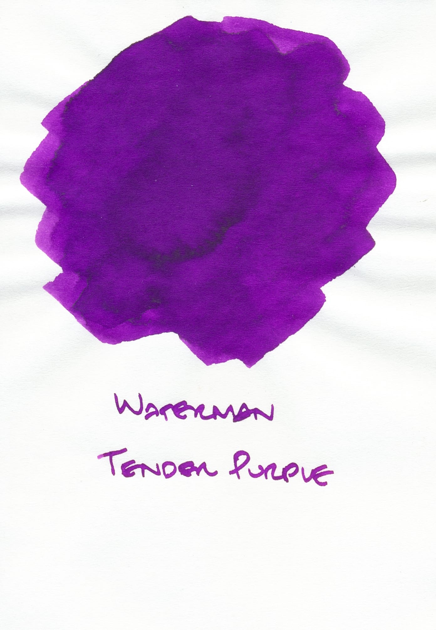 Fountain pen ink swatch, labeled "Waterman Tender Purple" underneath