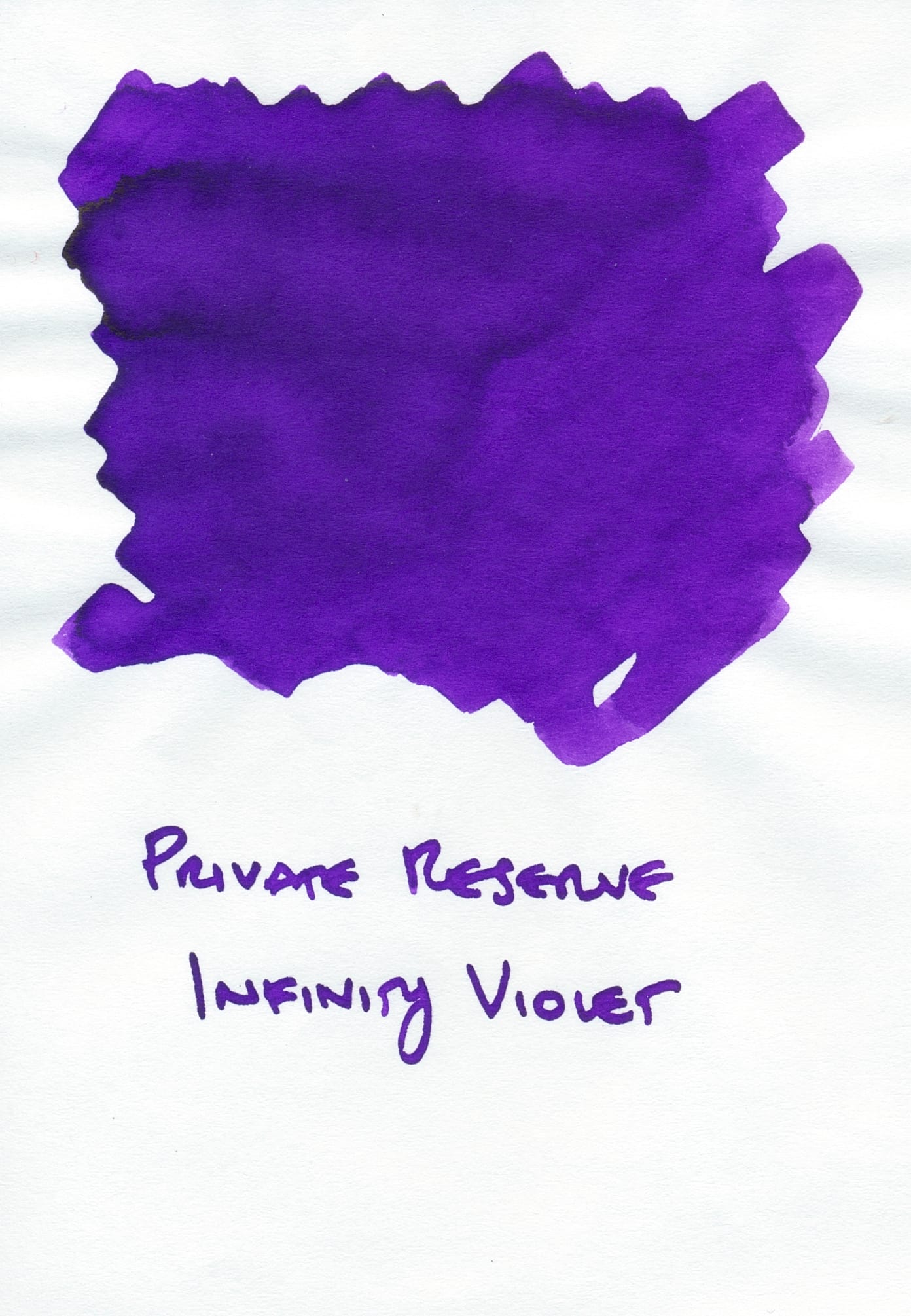 Fountain pen ink swatch labeled "Private Reserve Infinity Violet" underneath