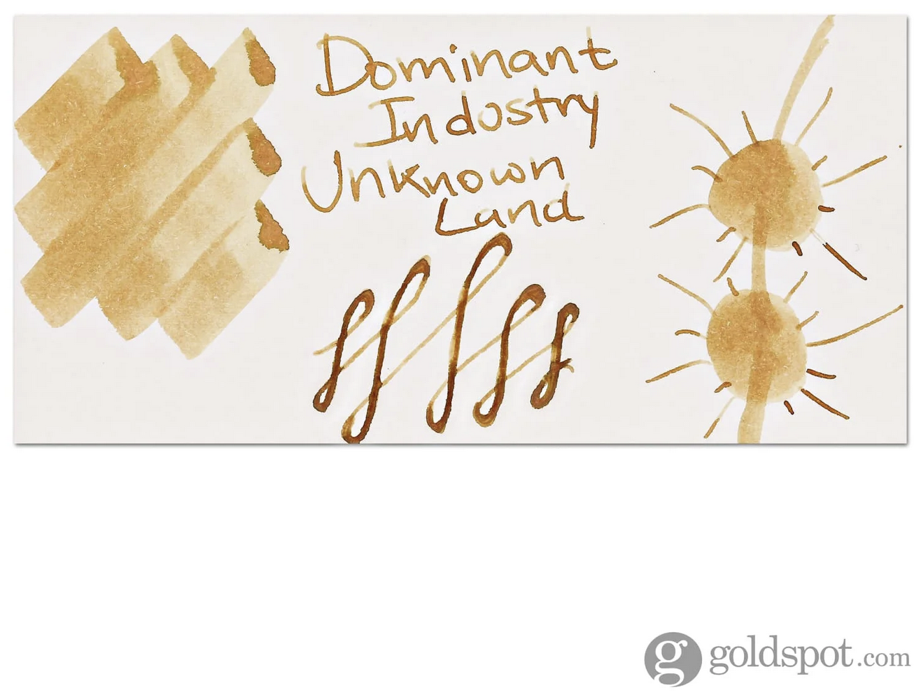 Fountain pen ink swatch showing different doodles and figure-eights using the yellow-brown ink