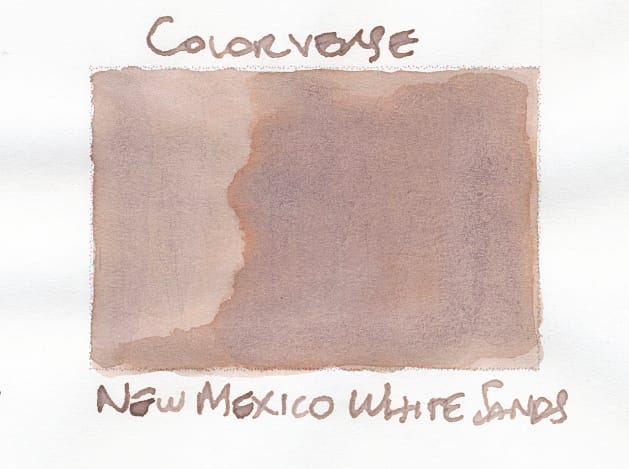 Fountain pen ink swatch for Colorverse New Mexico White Sands, a beige ink with pink (?) undertones and some light orange shading around where ink is heaviest