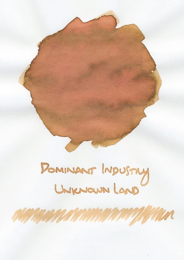 Fountain pen ink swatch, a yellow-brown ink with peachy tones most visible in the swatch vs. the writing