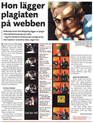 Resumé "She puts plagiarized ads online" "Hon lägger plagiaten på Webben" 1998